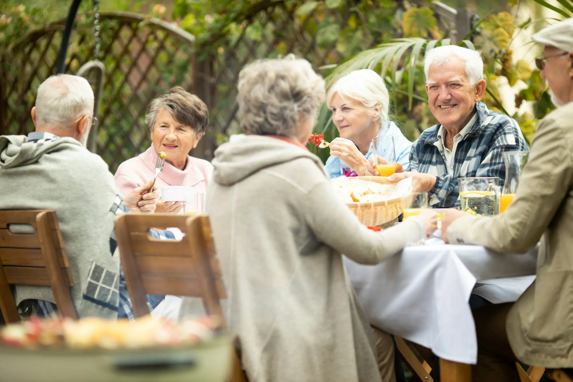 the-willows-Elderly friends at the table,having fun during summer garden party